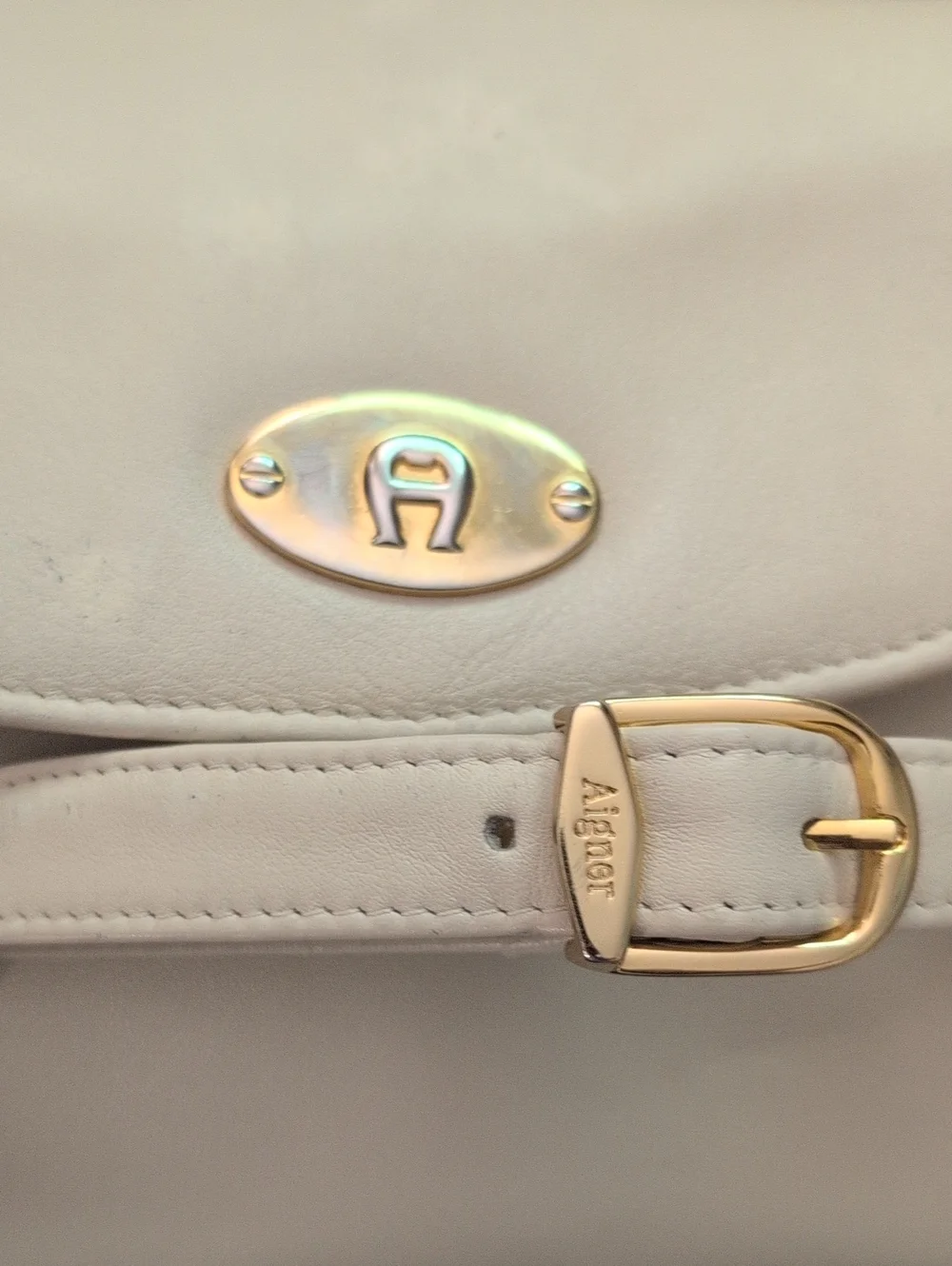 Vintage Etienne Aigner Cream Leather Shoulder Bag with Gold Accent Hardware